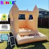 Pastel Mini Toddler Wedding Bounce House Inflatable White Pink Bouncy Castle With Soft Play Ball Pit Pool Jumper For Kids Party 4.5mLx4.5mWx3.5mH (15x15x11.5ft)