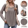 Women's Blouses Fall Pleated Blouse Loose Cut Women Top Flowy Square Neck T-shirt Hem Soft Long Sleeve For Ladies
