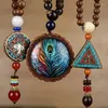 Pendant Necklaces Retro Nepal Necklace Buddhist Mala Mantra Wood Beads Ethnic Feather Horn Fish Long Statement Jewelry Women Men