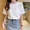Summer Women luźne bawełniane krótkie rękawowe białe koszulki damskie 2024 Koreańska wersja nowa okrągła dolna koszula