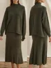 Robes de travail femmes tricot 2 pièces jupe ensemble automne tenues à manches longues pull à col roulé avec des ensembles de vêtements pour Wimter Streetwear