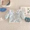 Set di abbigliamento 3 pezzi pagliaccetto floreale vintage per neonate nate coreane tuta in cotone per bambini vestito per bambini pagliaccetti per bambini camicia cappotto