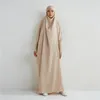 Musulman Abaya à capuche manches smockées une pièce robe de prière femmes Jilbab vêtements islamiques Dubaï saoudien Robe noire turque modestie 240309