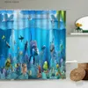 Tende da doccia Blue Ocean Dolphin Tenda da doccia Deep Sea World Cute Fish Schermo impermeabile Fotografia Sfondo Panno Decorazione del bagno Y240316