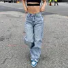 Low Rise Jeans Womens Autumn Fashion Straight Leg Pants Designer Denim Trousers Blue Vintage Mom Loose Waist Jean 240307