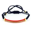 Strand 5 stks/partij Bedels Mannen Sieraden Rose Goud Kleur Strip Met Rood Lederen Pave Zwart CZ Zirkoon Verstelbare Unisex Macrame armband 2024