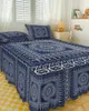 Jupe de lit géométrique Mandala bohème rétro, couvre-lit élastique avec taies d'oreiller, housse de matelas, ensemble de literie, drap