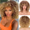 Idolla Short Curly Blonde Wig Synthetic Afro Kinky Curly Wig with Bangs for黒人女性自然オンブルブロンドコスプレウィッグ240305