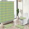 Rideaux de douche Grille moderne rayé rideau de douche ensemble bleu vert pastorale style simple décor à la maison tapis de bain couverture de toilette flanelle salle de bain tapis Y240316