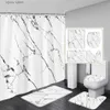 Shower Curtains Abstract Marble Shower Curtain Set Gold Lines Black Grey Pattern Modern Luxury Home Bathroom Decor Non-slip Rug Toilet Lid Cover Y240316