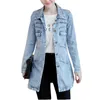 Autumn Winter Korean Denim Jacket 5XL Women Slim Long Base Coat Womens Frayed Navy Blue Casual Female Jeans Jackets Coats 240315