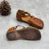 Прогулочная обувь ручной работы, летние женские повседневные сандалии из натуральной кожи 480 с круглой головкой и пряжкой с мягкой подошвой 75