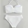 Damesbadmode met strasspaneel, halternek, badpak, bikinitop, kettingdecor, bh, hoge taille, set, sneldrogend, voor dames