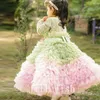 Flicka klänningar jill önskar elegant glänsande dubai sage klänning prinsessa baby barn bröllop födelsedagsfest kväll klänning gemenskapsgång trasig 2024 j174