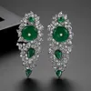 HUAMI Long Design Inlaid Cubic Zircon Drop Earrings Jade Emerald Green Chalcedony Natural Jewelry for Women Luxury Costume Earri 240228