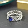 웨딩 반지 Huitan Hollow Pattern Aesthetic Womans with Brilliant Blue/White Cubic Zirconia 럭셔리 액세서리 패션 보석