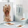 Zasłony prysznicowe Śliczne pies prysznicowe maty kąpielowe Zestaw Zestaw Pul Puppy Pupgy Flannel Domowy dywan biały wystrój łazienki dywan bez poślizgu toaleta Mata Y240316