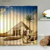 Shower Curtains Ancient Egyptian Pyramids Shower Curtain Desert Camel Famous Architectural Attractions Bathroom Waterproof Cloth Screen Washable Y240316