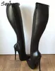 Bottes Sorbern 18cm noir mat haut genou chaussures à talons hauts dames large mollet sexy fétiche plus taille 45 personnalisé