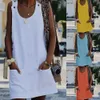 Basic Casual Jurken Sleless Casual Mini Jurk Effen Kleur Dames Strand Pocket Button SundressC24315