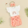 Clothing Sets Baby Girl 3 Piece Clothes Rainbow Print Romper And Elastic Dot Shorts Headband Set Summer Outfits