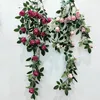 Decorative Flowers Eucalyptus Garland With Camellias Artificial Flower Fake Silk Rose Vine Decor Hanging Faux Leave Floral For Wedding