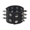 Bağlantı Bilezikler Siyah Deri Bileklik Bilezik Goth Gotik Punk Kadın Erkek Erkekler Perçin Saplama Bileklik Cosplay Rock Unisex Jewelry