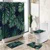 Rideaux de douche Plantes vertes tropicales rideau de douche feuille de palmier banane fleur été décor à la maison tapis de bain couvercle de toilette couverture flanelle tapis de salle de bain Y240316