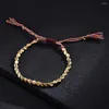 Charme Pulseiras Homens Boa Sorte Corda Algodão Ajustável Budista Trançado Pulseira Contas De Cobre Pulso Jóias Bangles