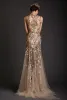 Krikor Jabotian 2024 Robes de soirée en forme de sirène dorée en tulle transparent transparent avec des appliques en dentelle robe de bal personnalisée longue robe formelle de Dubaï