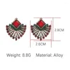 Stud Earrings Women Fashion Ethnic Bohemia Gem-Stone For Red Crystal Wedding Sector Fan Shaped Jewelry