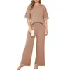 Damenhose, gemütliches Strick-Lounge-Set für Damen, kurzärmliger Pullover und weites Bein für eine lockere Passform, stilvolle Loungewear