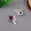 Dangle Earrings Vintage Round Inlaid Purple Stonesフックエスニックシルバーカラーメタルハンドカーブパターンパーティーアクセサリー