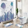 Rideaux de douche Dessin animé amusant dauphin rideau de douche ensemble animal marin ancre phare décor à la maison tapis de bain couverture de toilette flanelle salle de bain tapis Y240316