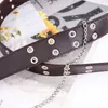 Bälten kvinnor dubbel slingband dubbel eyelets grommet läder spänne punk stift strap casual klänning jeans gotiska belty240316