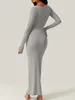 Casual Dresses Women's Bodycon Lounge Dress Solid Color Ribbed Square Neck Long Sleeve Ankle Length