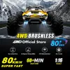 1 16 80 km/h borstlös RC -drivbil med LED -lampor 4WD Electric High Speed ​​Racing Remote Control Monster Truck för barn Vuxna 240304