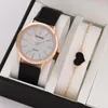 Montres-bracelets 2pcs / Set Femmes Montres Mode Casual Dames Quartz Bracelet En Cuir Montre Femme Horloge Pour Fille Cadeau Sans Boîte