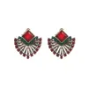 Stud Earrings Women Fashion Ethnic Bohemia Gem-Stone For Red Crystal Wedding Sector Fan Shaped Jewelry