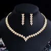 Bröllop smycken set cwwzircons elegant marquis blad kubik zirkonia kvinnors bröllop samling smycken set guld brud halsband accessoarer t568 q240316