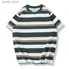 Homens camisetas Ok1124 Irregular Stripe T-shirt Mens 230g Pesado Qualidade Casual Contraste Manga Curta Solta O-pescoço Tee Top Q240316