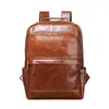 Backpack Highend Large Capacity A4 Vintage Black Brown Cowhide Top Grain Genuine Leather 14'' Laptop Women Men Travel Bag M0825