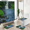 Cortinas de chuveiro 3D Cachoeira Floresta Cenário À Prova D 'Água Cortina de Chuveiro Conjunto Verde Natural Paisagem Banheiro Antiderrapante Pedestal Rug Toilet Cover Y240316