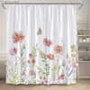 Tende da doccia Floreale Girasole Tenda da doccia Farfalla Primavera Acquerello Fiore Foglie verdi Pianta Moderna e minimalista Tende da bagno Decor Y240316