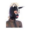 Bras sätter Monnik Latex Funny Rubber Horse Mask Hood med vit trim och bakre dragkedja handgjorda för Cosplay Party Clubwear bodysuit