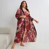 Kvinnors sömnkläder stor storlek 3xl 4xl 5xl kimono badrock klänning robe set tryck loungewear sexig hemkläder lady satin nattklänning nattkläder lös