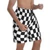 Mäns badkläder Sammanfattning Checkerboard Beach Shorts Black and White Checker Men Classic Board Short Pants Hot Sale Printing Plus Size Swimsuit 240315