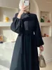 Ethnic Clothing Eid Party Dress For Women Muslim Abaya Ramadan Lace-up Solid Shirt Dresses Vestidos Largo Kaftan Islam Dubai Arab Long Robe