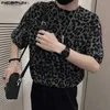 Men's T-Shirts Tops 2024 Korean handsome mens leopard print T-shirt casual street clothing hot selling short sleeved Camiseta S-5XL Q240316