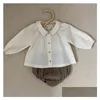 Clothing Sets Summer Korean Cute Baby Boys Girl Clothes Doll Lapel Shirt Long Sleeve Lantern Shorts Suit Childrens Aa220316 Drop Del Dhrab